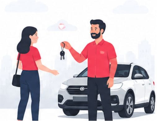 Asesor entregando las llaves del carro a una clienta